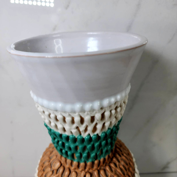 Beautiful Mid-Century Modern Wrapped Textured Multicolor Pottery Vase Italy 8.5" - Picture 8 of 10